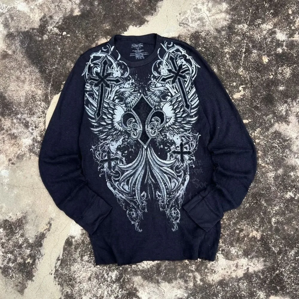 Modische männer Neue Herbst Skeleton Flügel Gedruckt Bequeme Weiche Langarm T-shirt Outdoor Street Style Top – Detail 12