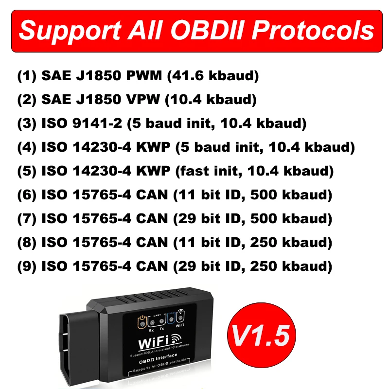 ELM327 WiFi OBD2 Code Reader Scanner Car Diagnostic Tools V1.5 WIFI For Android/IOS OBD 2 Car Diagnostic OBD2 Interface Adapter