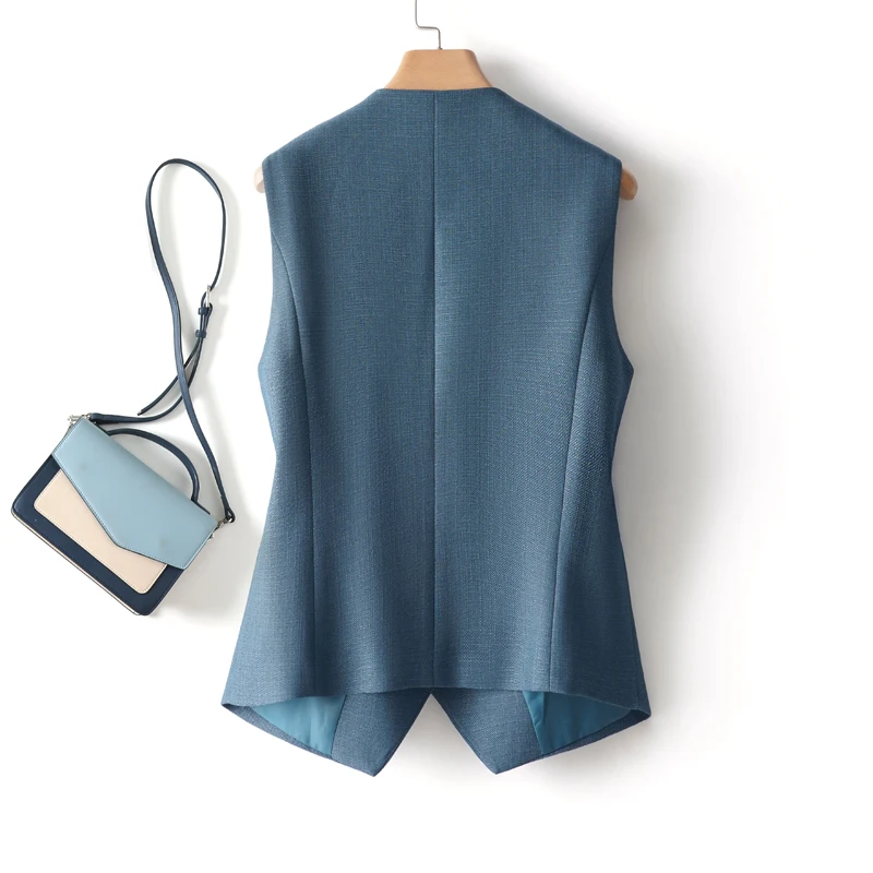 Single-Breasted Slim Thin Short Waistcoat Female Spring and Autumn Fashion Workplace Temperament V-Neck Tops Outwear