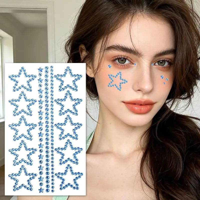 1sheet  Stage Face Makeup Glitter Adhesive Patches 3D Illusion Aurora Butterfly Heart Gem Crystal Diamond Stickers