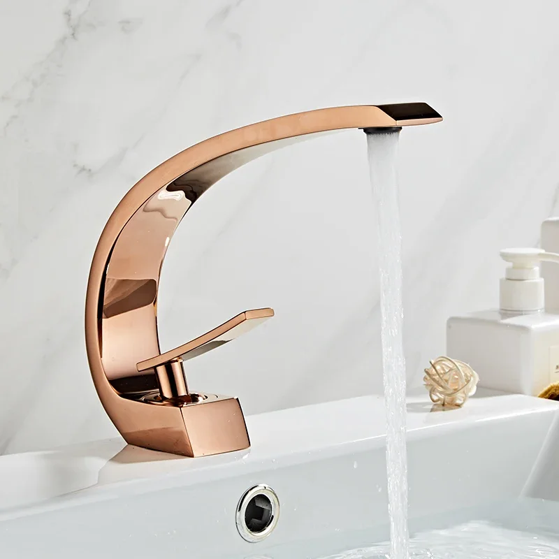 

Basin Faucet Modern Bathroom Mixer Tap Rose Gold Wash basin Single Handle Single Hole Hot and Cold Waterfall Fauce