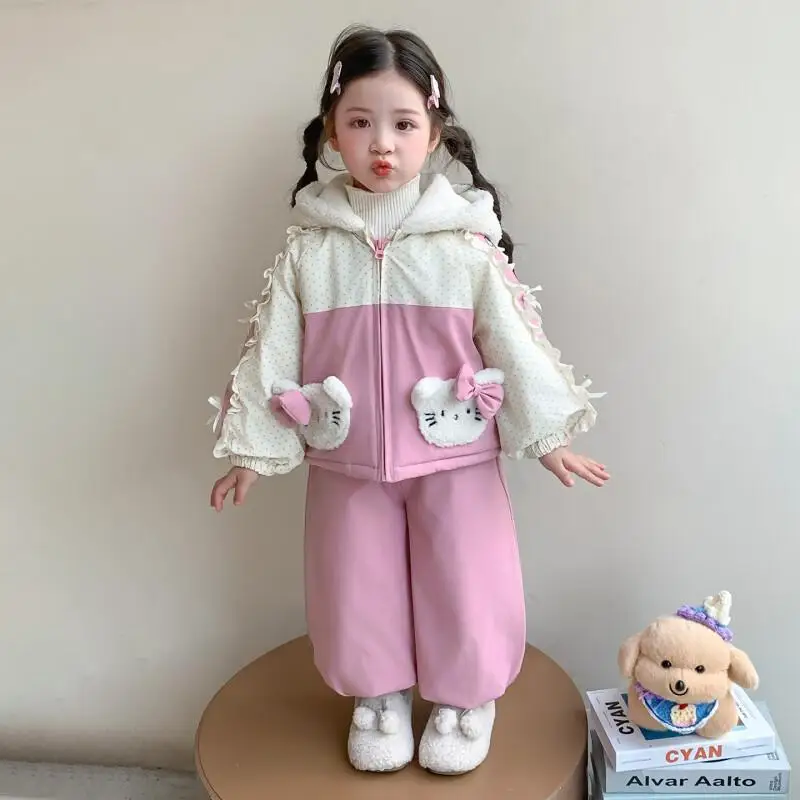 

Sanrio Hello Kitty Kid Cotton-padded Suit Kawaii Y2k Anime Children's Clothing Fuzz Amsterdam Kids Outdoor Clothes Padding Coat