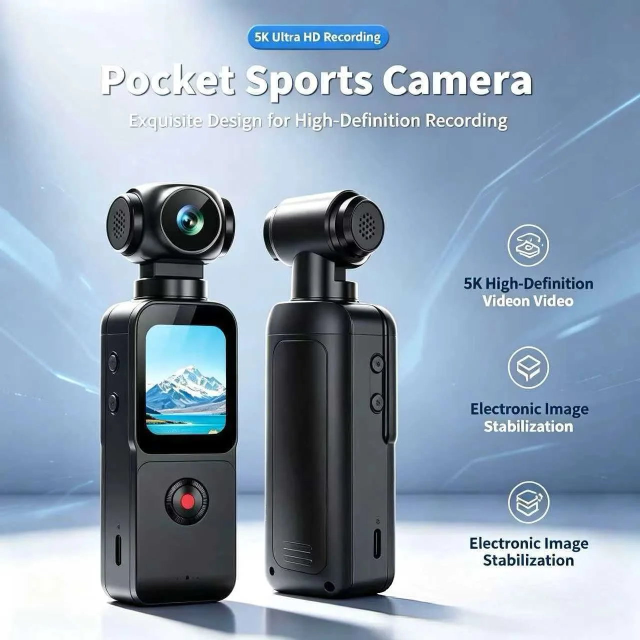 5K Ultra HD Pocket Sports Camera Handheld Gimbal Stabilizer Anti‑Shake Vlog Cam for Outdoor Travel Cycling Recording