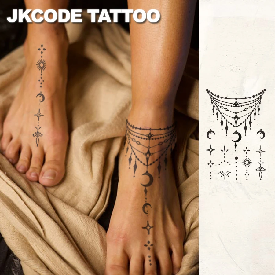 

Водостойкие полуперманентные татуировки Менди, руки, временные татуировки, браслет со звездой и луной, водостойкий, реалистичный искусственный тайм