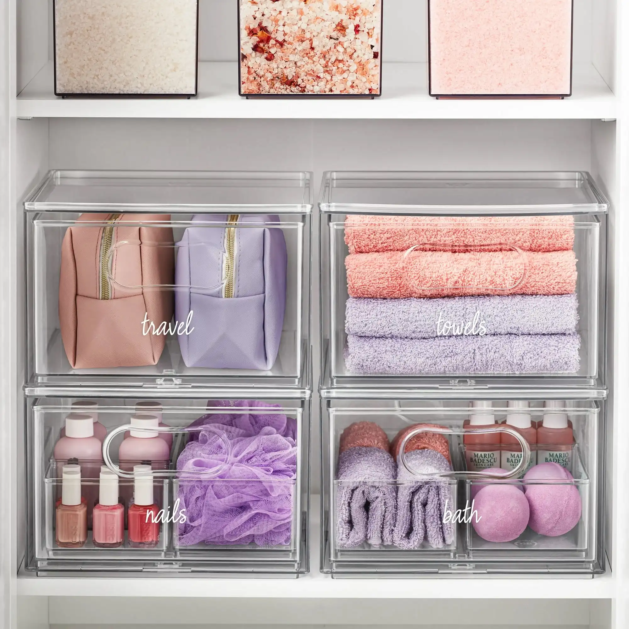

4 Piece Bath Storage Edit Clear Plastic Modular Storage System 10.63" x 7.04" x 10.33"