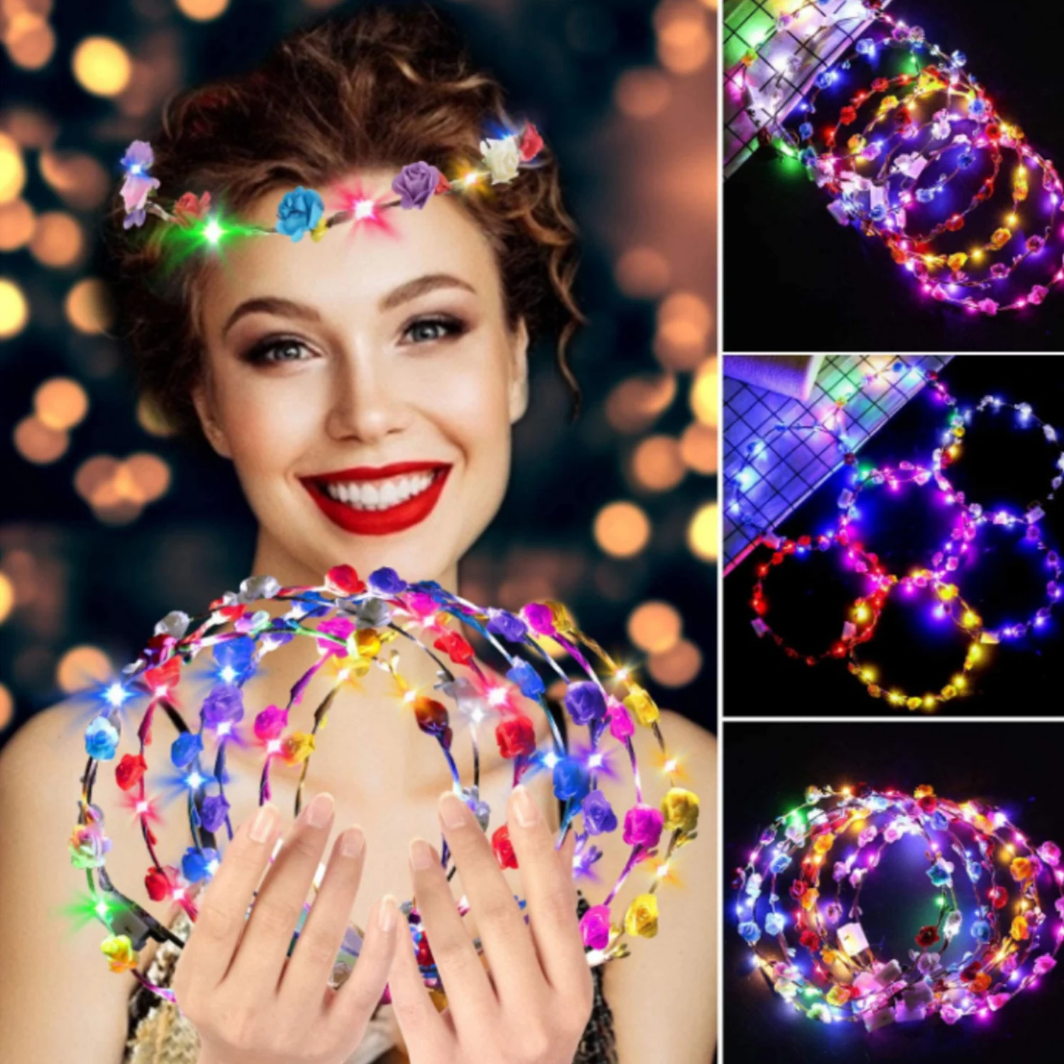 

Wedding Party Crown Flower Headband LED Light Wreath Garland Decoration Women Girl Birthday Favor Luminous Hair Garland Hairband