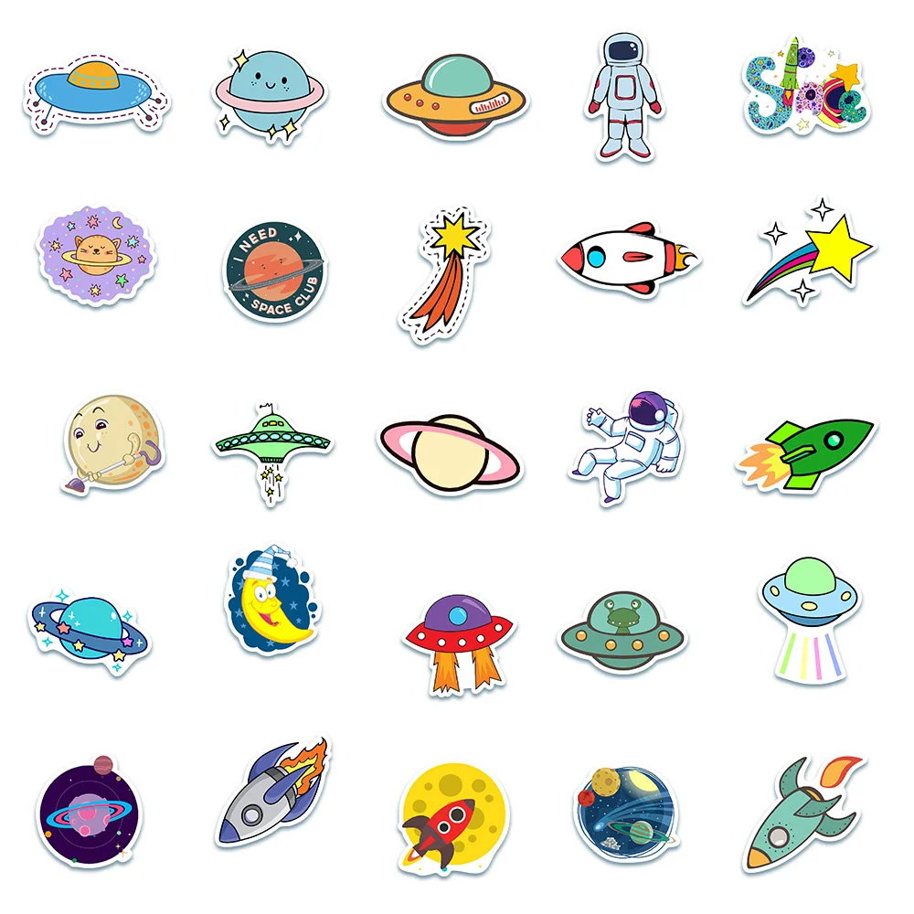 10/30/50PCS Cute Space Alien Spaceship Stickers Aesthetic DIY Water Bottle Journaling Laptop Cartoon Cool Decal Sticker for Kid