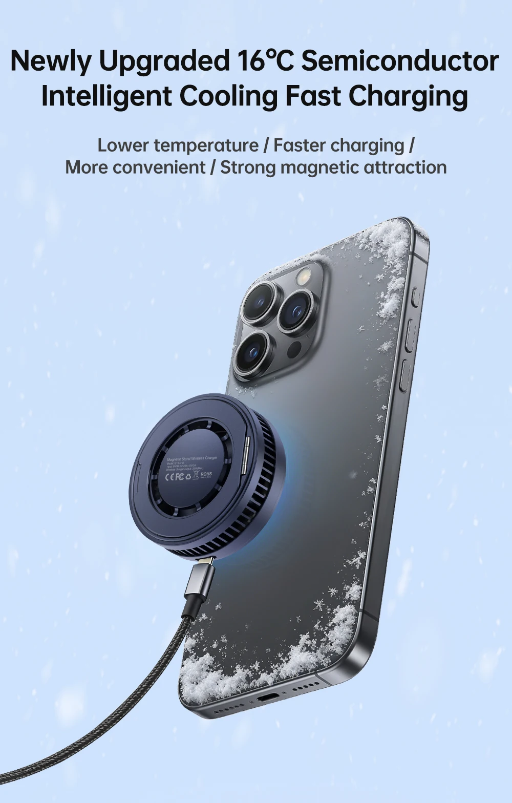 QI2 Magnetic Stand Refrigeration Wireless Charger 25W Fast Charging Ice Cooling MacSafe Car Phone Holder Bracket For Phone