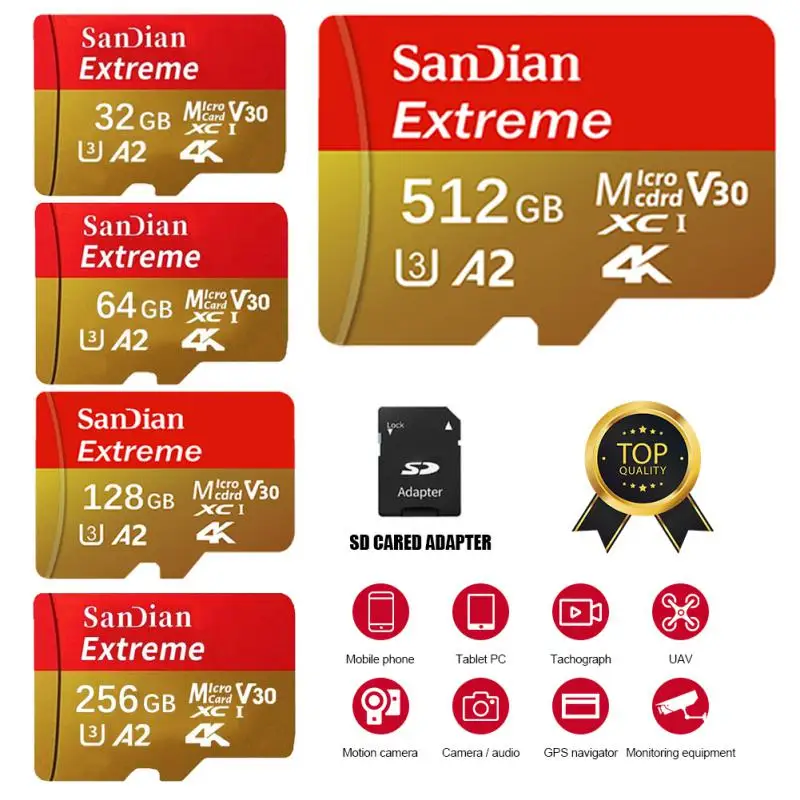 Kartu memori SD 128GB kecepatan tinggi, kartu SD/TF 256GB 512GB, penyimpanan kapasitas besar, kartu memori SD untuk Ponsel/komputer/kamera