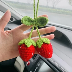 Strawberry Car Mirror Hanging Accessories Charm Fruit Decoration For Women Teens Interior Rear View Mirror Flower Decor