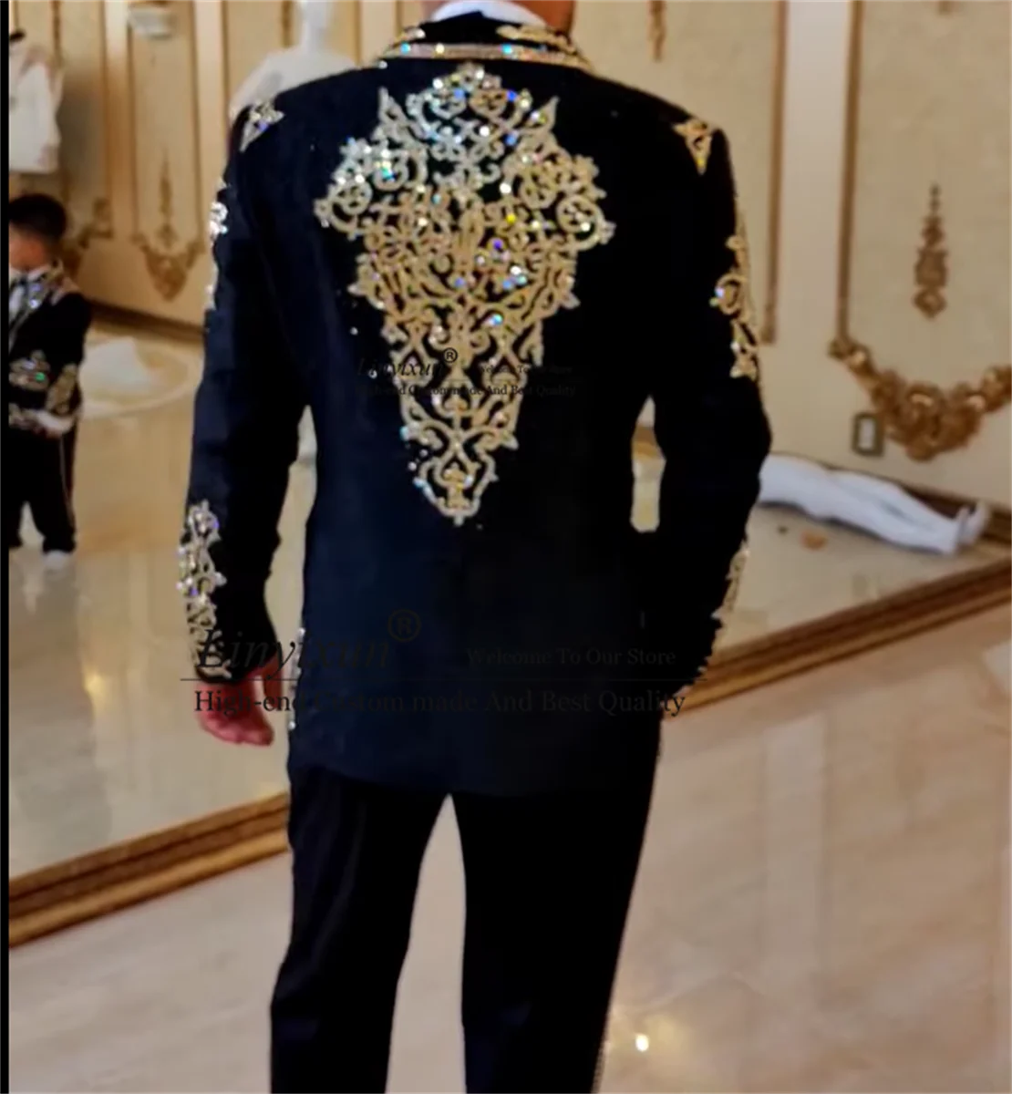 Luksusowe haftowane diamentowe garnitury męskie 3-częściowe zestawy męskie marynarki na studniówkę obiadowe smokingi dla pana młodego Slim Fit traje de hombre elegante