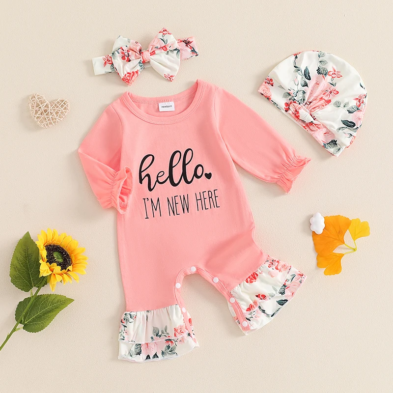 Baby Girl Clothes Newborn Baby Girl Coming Home Outfit 0 3 6 Months Long Sleeve Romper  Letter Print Floral Jumpsuit Bow