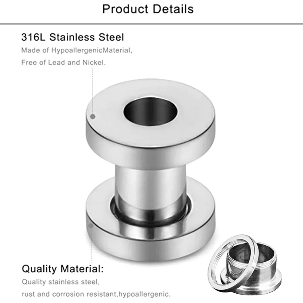 نفق ملولب فولاذية متعدد الألوان ، قابس نقالة للأذن ، مقياس 3-25 ، شحمة الأذن ، موسع ، #4
