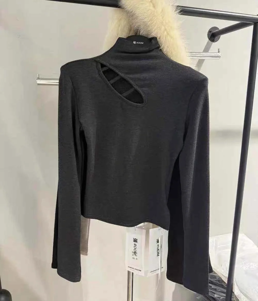 شتاء 2025 المرأة الكورية Sle طويل Sve تي شيرت الجوف خارج Fce اصطف مبطن oulder ort طول تنوعا قطنية عالية الجودة