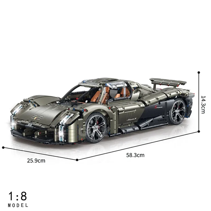 Two-Seat Concept Sports Car Building Block Set 1:8 Scale, Using High-Quality Abs Material To Make Decorations, Children'S Gifts