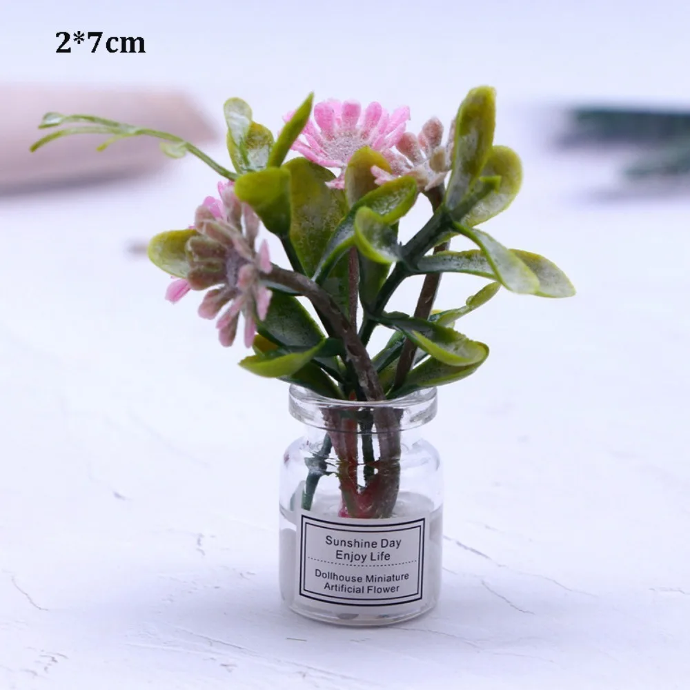 

1:12 Dollhouse Miniature Simulation Vase Plastic 8 Styles Finished Flower Taro Leaf Potted Plant Miniature Dollhouse Decorations