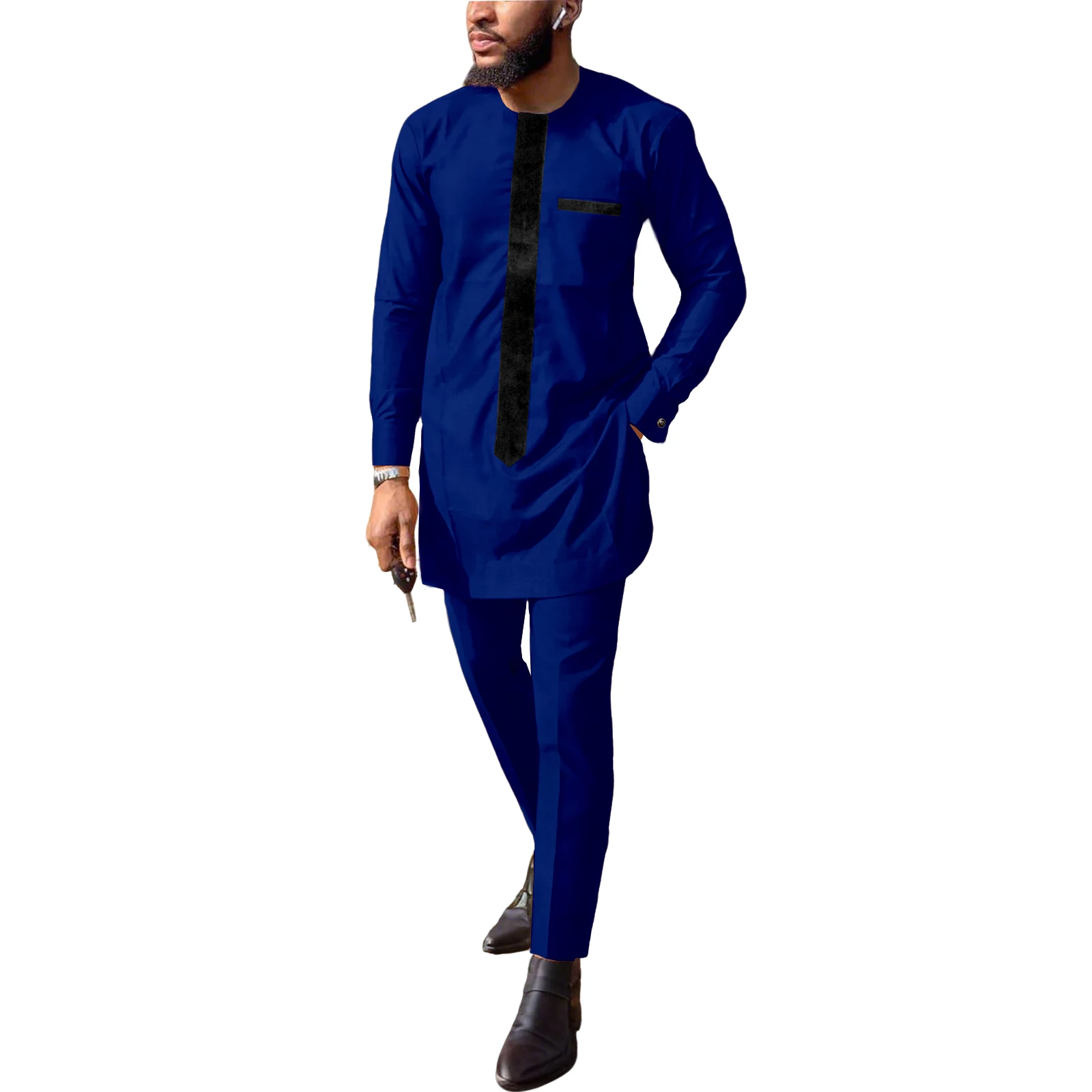 

Мужские африканские костюмы Dashiki Splice Velvet, комплекты из 2 предметов, рубашка, брюки, повседневная традиционная одежда