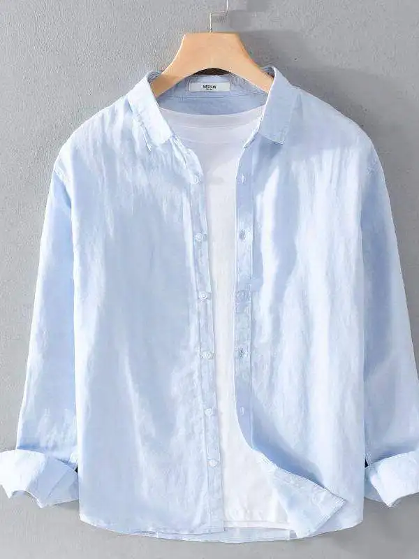 

Men's Linen Casual Long Sleeve Shirt Spring Summer New Style Japanese Trend White Cotton Linen Jacket Citywalk Breathable