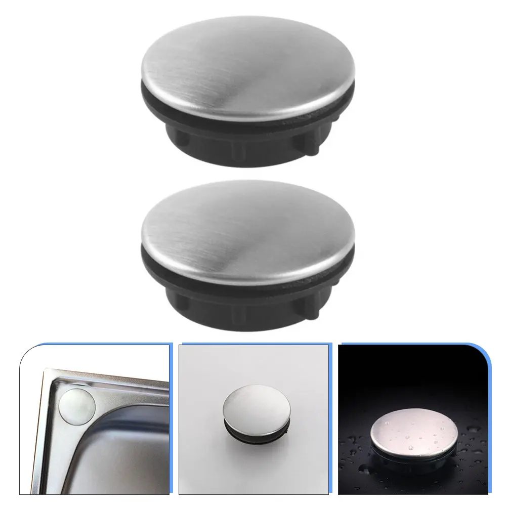 

2Pcs Stainless Steel Sink Hole Plug Install Faucet Cover for Kitchen Countertop Basin Bathroom Bathtub Leak Prevention