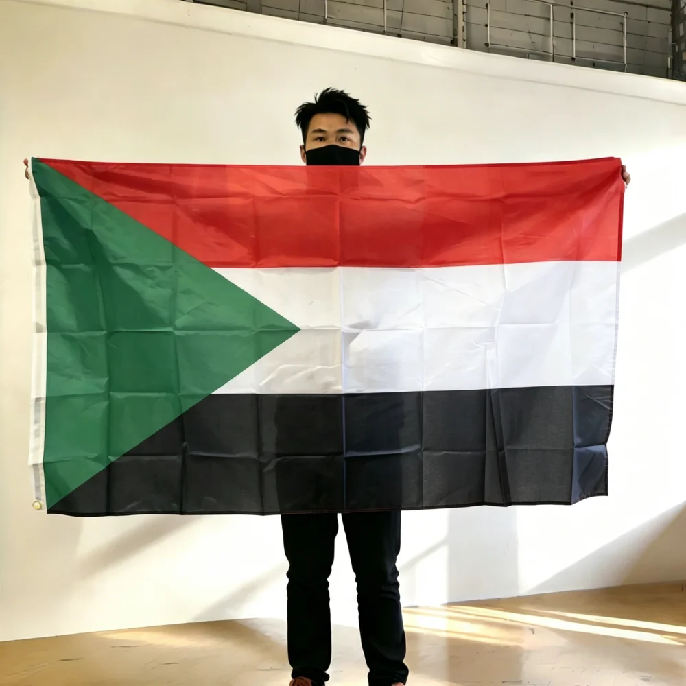 FlagGo Sudan Flag 150x90cm 3x5 FT Red White Black Green Triangle Polyester Double Stitched Outdoor Indoor Decoration