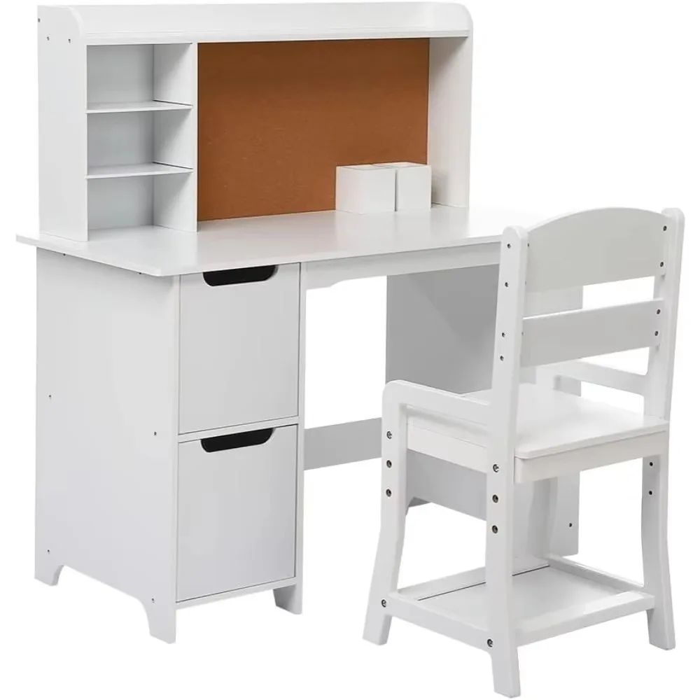 Bureau d'étude, 36x39x18 pouces, avec tiroirs de rangement et chaise, blanc