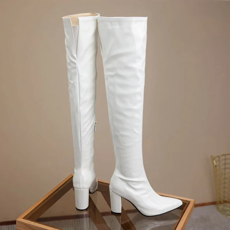 مثير الإفراط في الركبة أحذية النساء الفخذ أحذية عالية أشار تو 8.5 سنتيمتر عالية الكعب أحذية السيدات الشتاء براءات الأحذية الجلدية WSH5426 #4