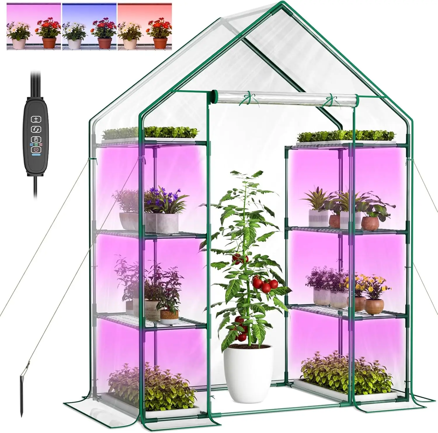 Indoor Use, PVC Material, 4-Tier Mini Greenhouse with Dimmable Plant Light and Timer for Seed Starting