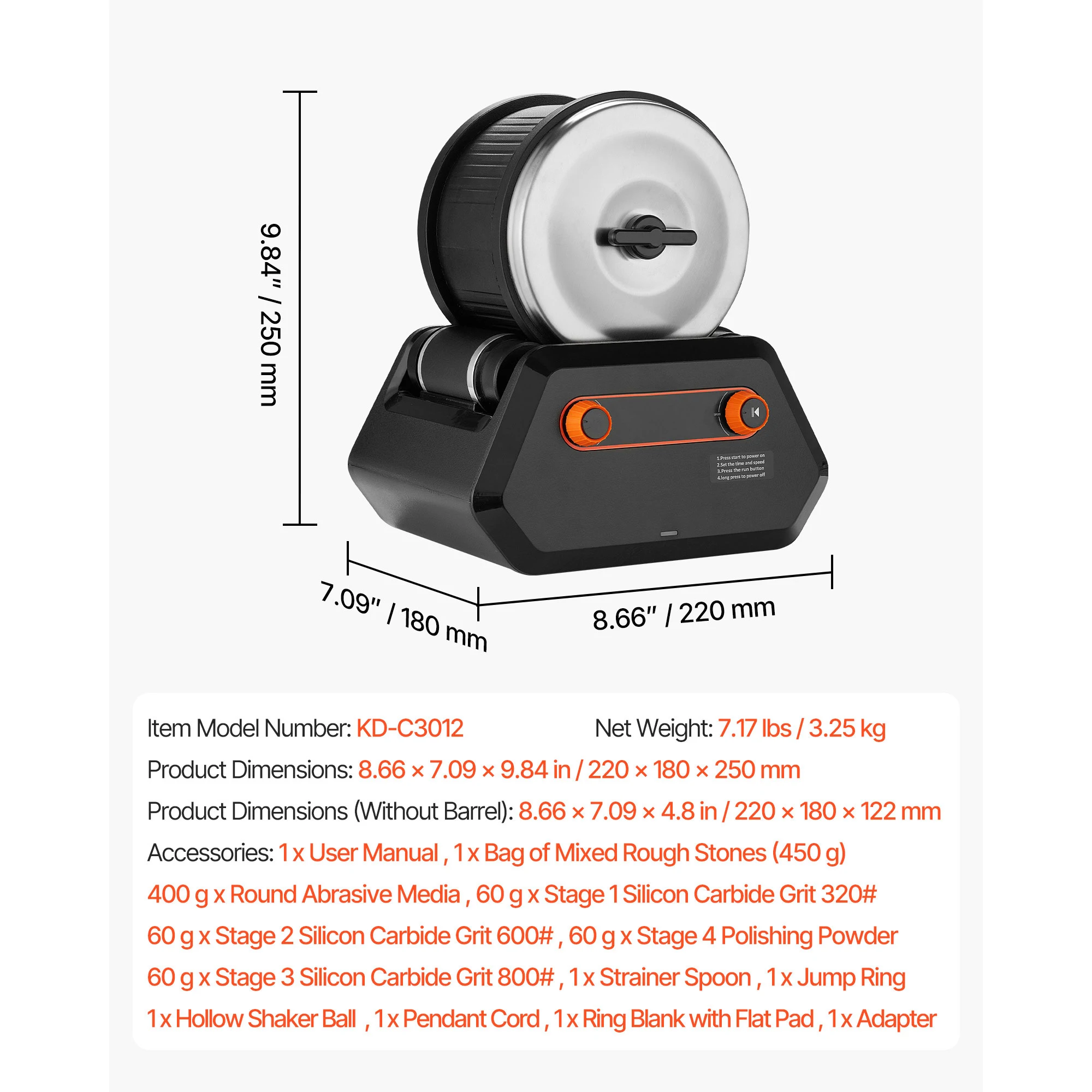 SucceBuy Rock Tumbler Kit Rock polijstset 4 snelheidsinstellingen 9-daagse polijsttimer Steen polijstset Rock polijstmachine