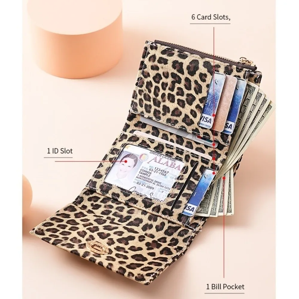 Leopard Print Trifold Wallet Large Capacity Portable Size Clutch Purse Functional Design Multi-Card Slots Card Holder Wallet