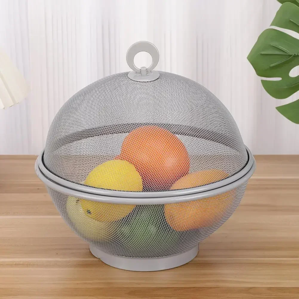 Mesh Fruit Basket with Lid Large Capacity Food Grade Prevent Fly Stainless Steel Kitchen Drain Basket Vegetables Fruit Holder