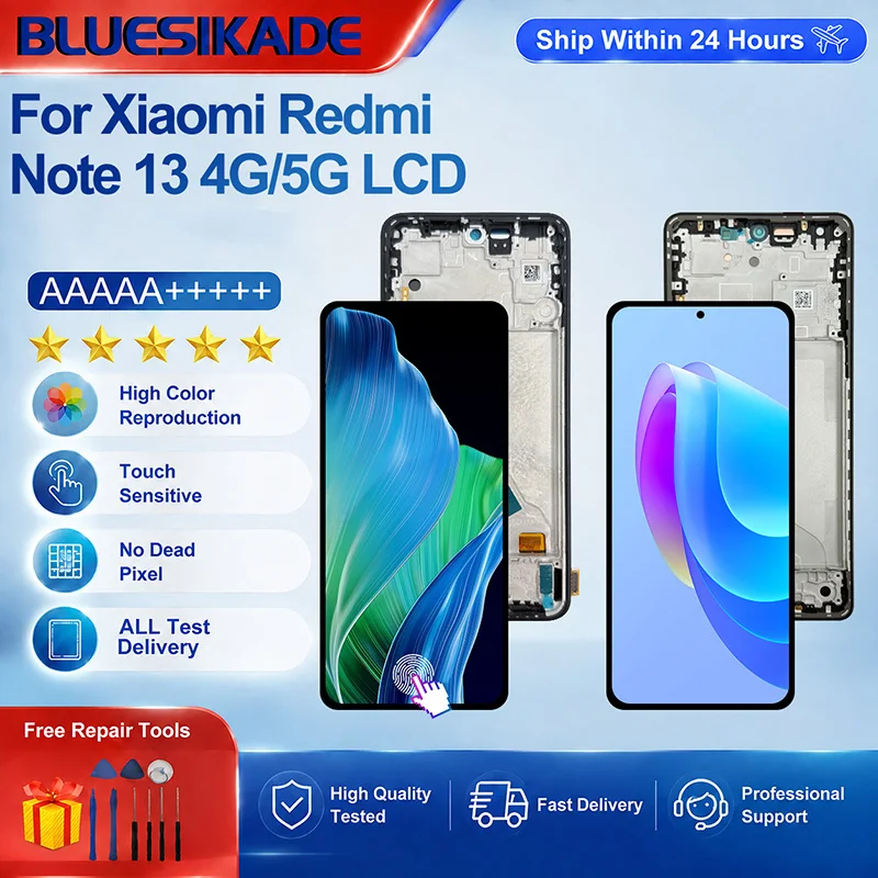 AMOLED For Redmi Note 13 5G LCD 3D Touch Screen Digitizer Assembly For Redmi Note 13 4G Display 23129RAA4G LCD Replacement Parts