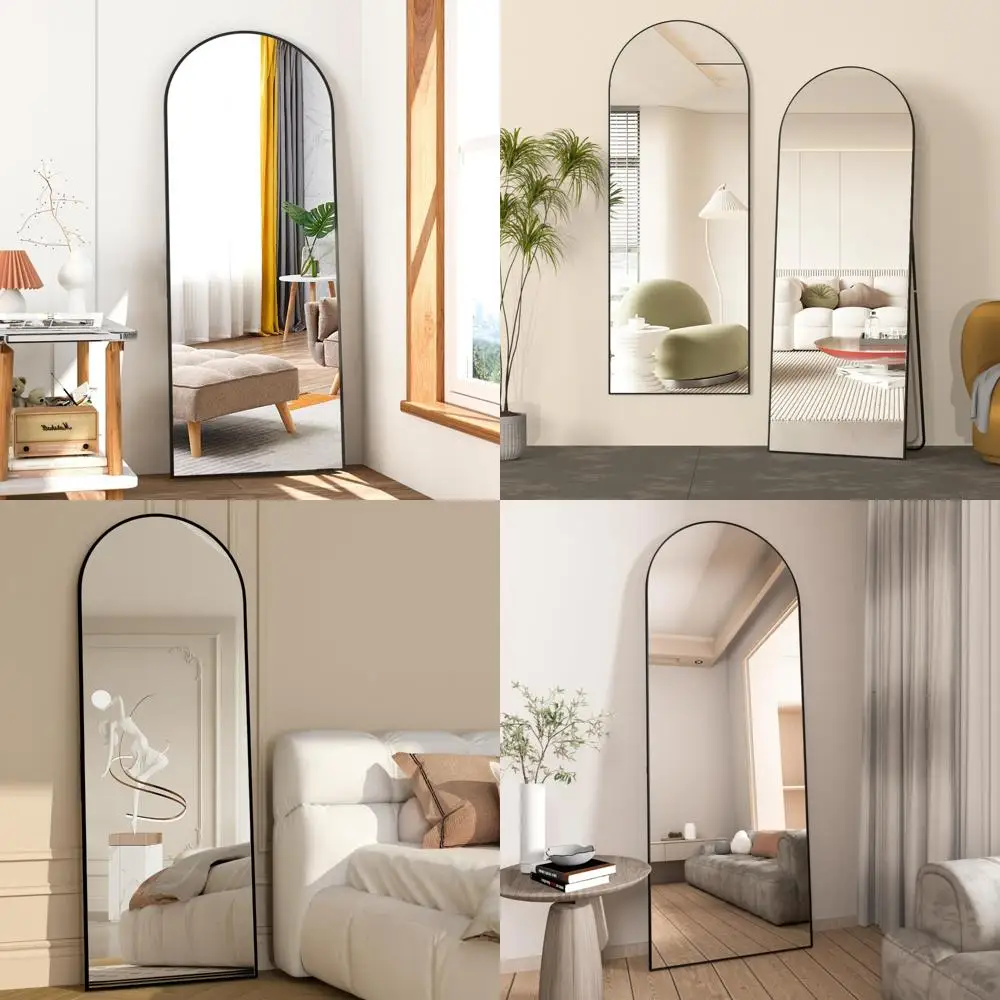 Espelho de chão arqueado, espelho preto de comprimento total 56x16 com suporte, ideal para quarto, melhora a decoração interior