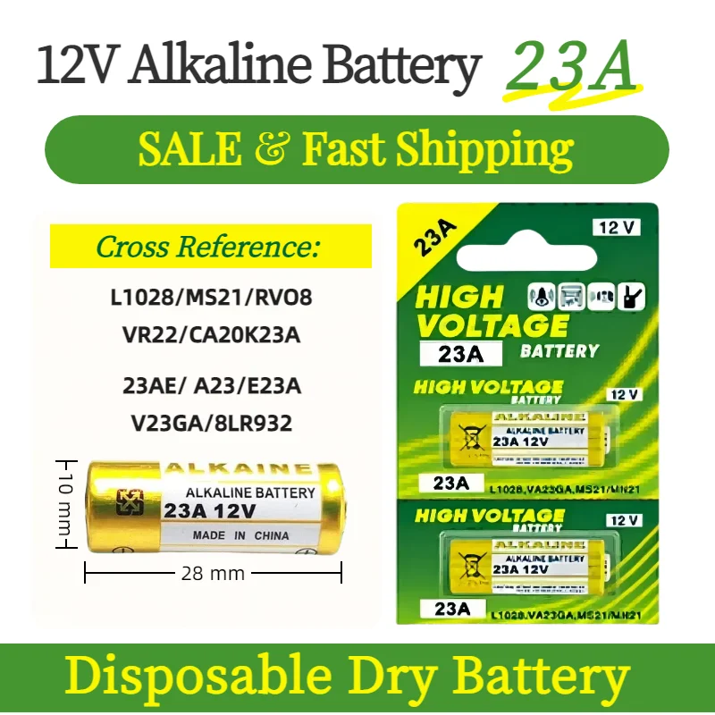 2PCS 23A 12V Alkaline Battery 58mAh A23 E23A L1028 for Remote Control Toys Car Keys Doorbells GP23A K23A V23GA RV08 LRV08