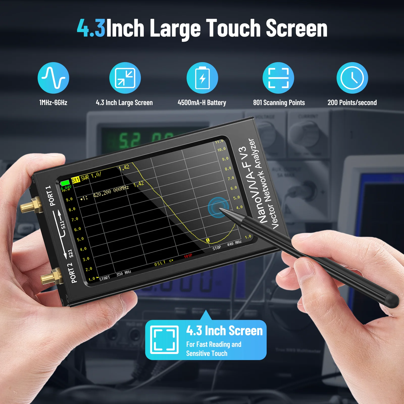 New NanoVNA-F V3 Vector Network Analyzer 1MHz-6GHz 4.3 Inch HF VHF UHF VNA Antenna Analyzer Measuring S-Parameter Voltage SWR