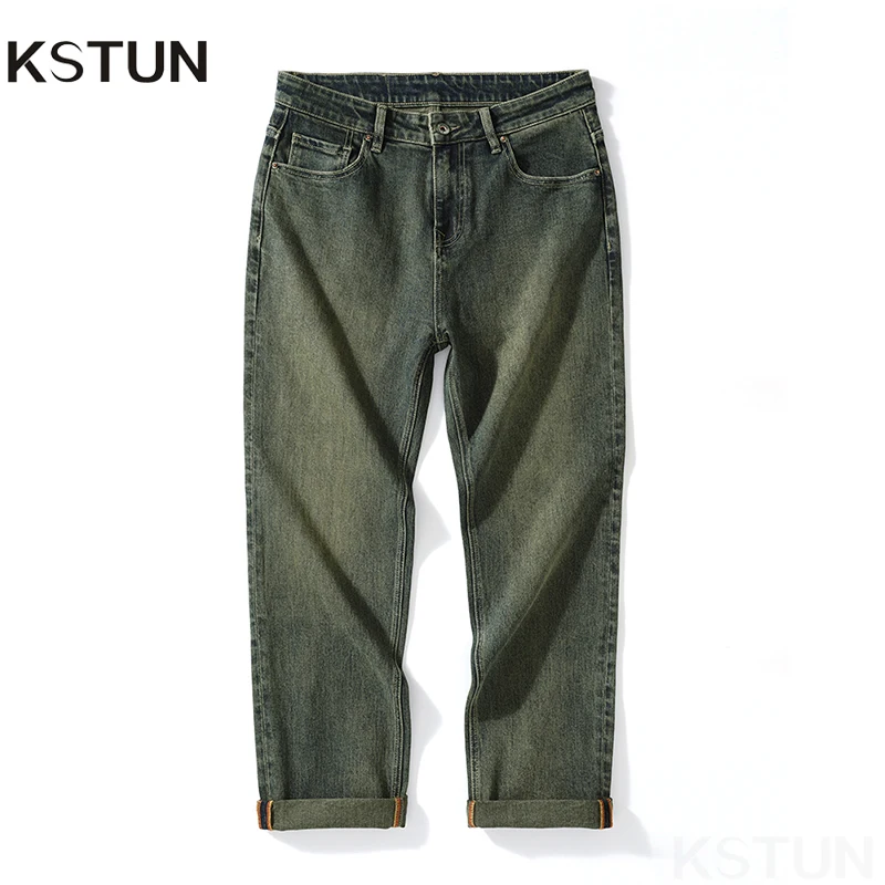 

KSTUN 2025 Autumn New Men's Jeans Baggy Pants Loose Straight Retro Green Vintage Wide Leg Jeans For Men Streetwear High Quality