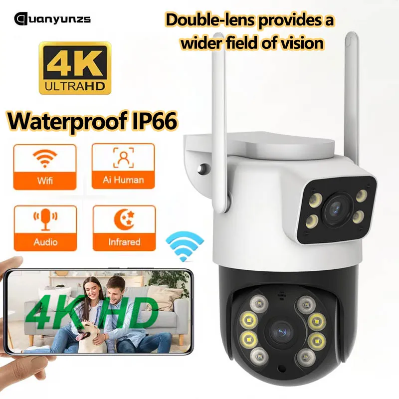 

4K HD Wifi Surveillance PTZ Camera Outdoor Waterproof 4MP Dual Lens Dual Screen AI Auto Tracking IP Security Protection Camera