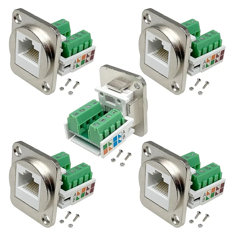 RJ45 adaptor Terminal sekrup dudukan Panel, konektor dudukan Panel RJ45/8P8C, Terminal tanpa solder RJ45 tipe D