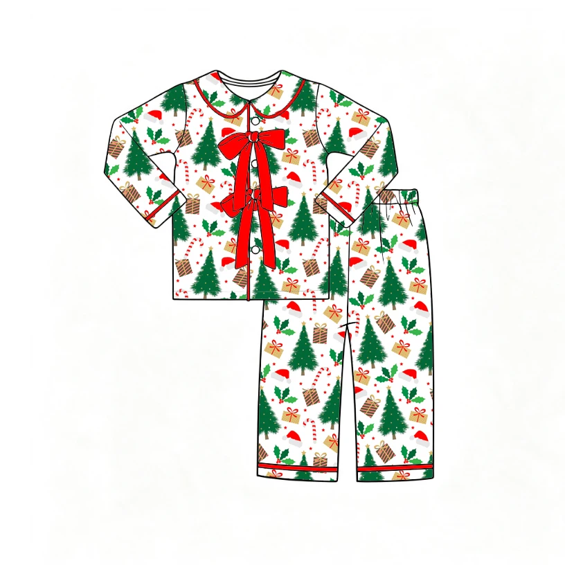 New Thanksgiving Pumpkin Print Blue Ruffled and Bow Long-sleeve Top and Pants Girls Boutique Set