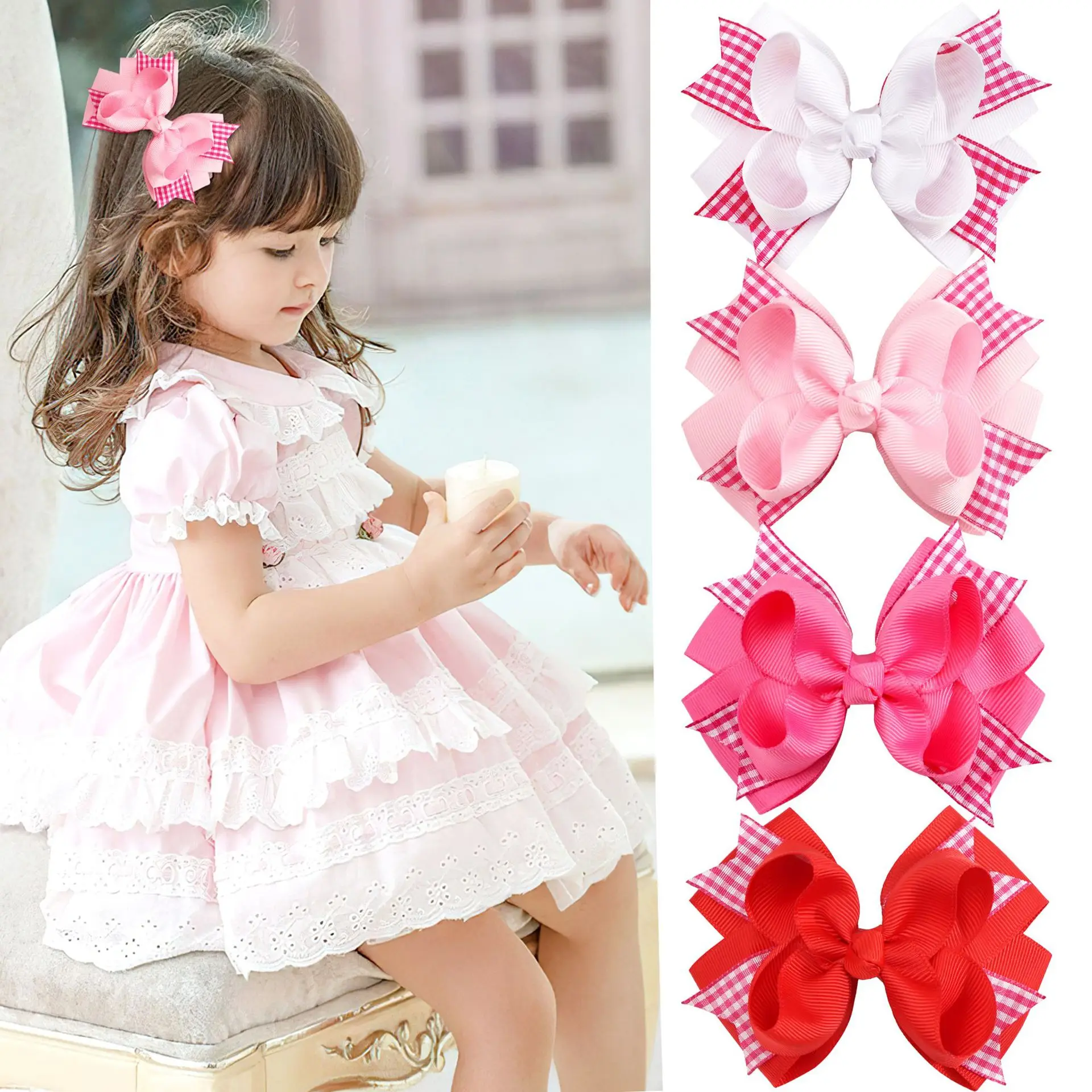 

40 Pcs/Lot, 4" Grosgrain Ribbon Bow Hair Clips Twist Barbie Pink Bow Baby Hairpins Kids Girls Hair Accessories