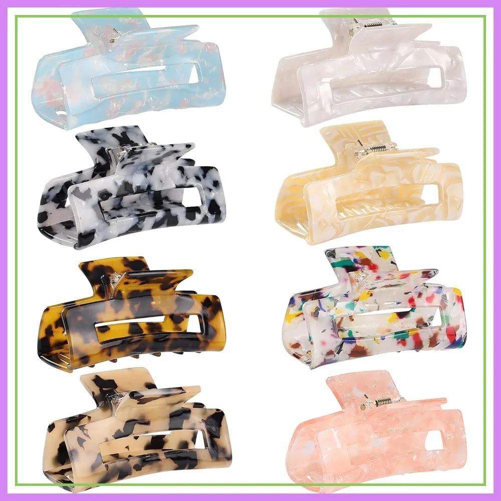 

8 Pack Rectangle Hair Claw Clips for Women, 3 Inch Tortoise Barrettes, Fashion Hair Accessories