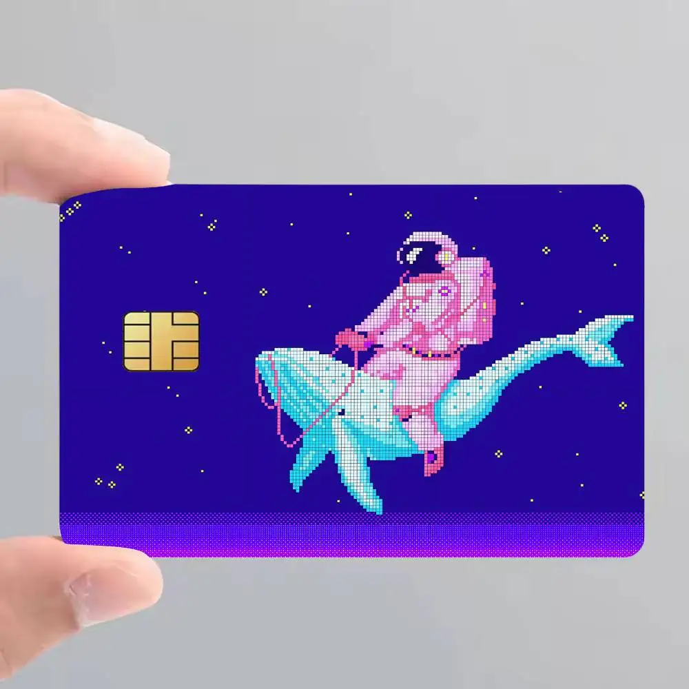 Astronaut Riding A Whale Pixel Art Credit Card Skin Stickers For Bank Card Bus Metro Card Sticker Waterproof