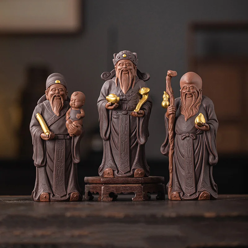 Ceramics Fulu Longevity Star sculptures and figurines Chinese mythological figures  Home Room Office Wealth Luck Feng Shui Decor