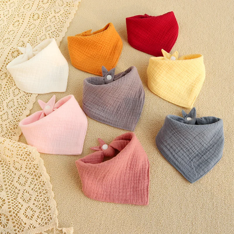 Baby Feeding Bibs Muslin Cotton Stuff Newborn Button Soft Triangle Saliva Towel Burp Cloth Feeding Drool Bibs for 0-2T