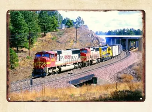 home decor BNSF wesbound freight climbing the Arizona Divide metal tin sign