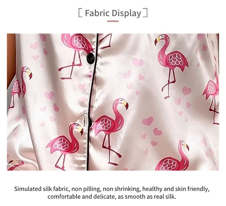 Damen-Pyjama-Set, Herz-Druck, Satin-Pyjama, lässig, kurzärmelig, Reverskragen, Oberteile und Hosen, Nachtwäsche und Loungewear für Erwachsene – Detail 12