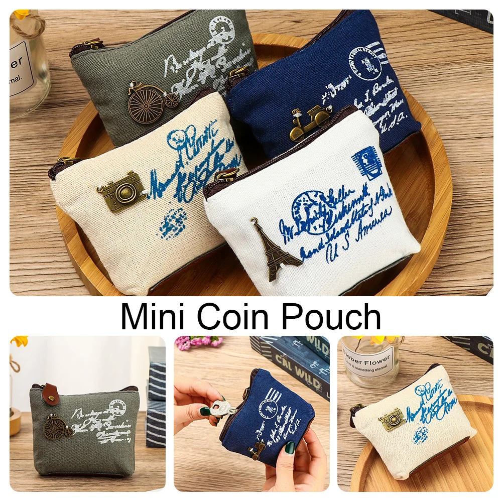 Canvas Zipper Key Bag Classic Retro Coin Wallet Coin Purse  Mini Coin Pouch Clutch Bag