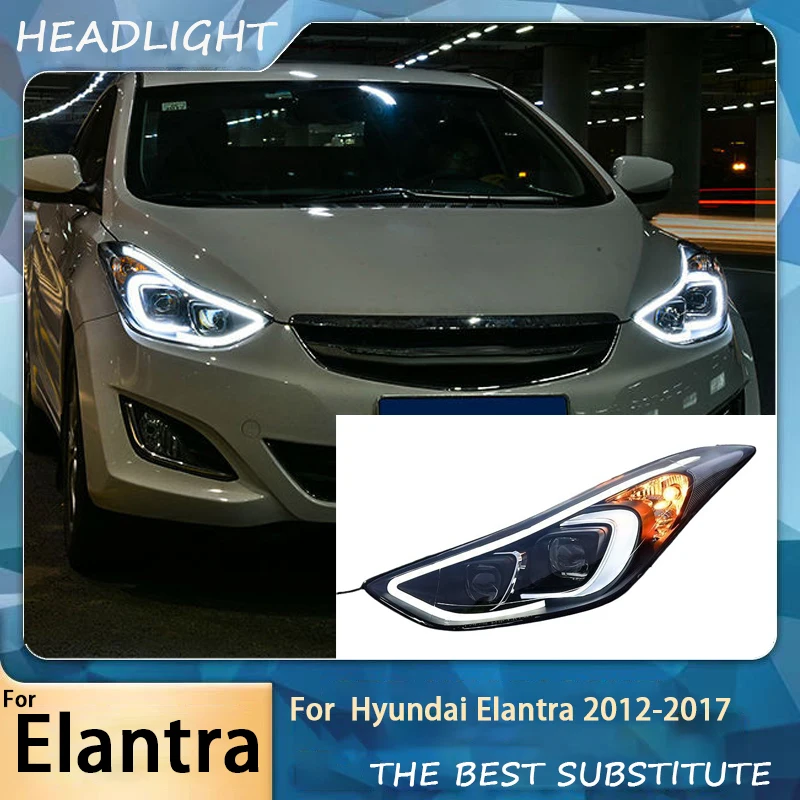 Car Lights For Hyundai Elantra 2012-2017 Devil Eyes LED Headlight DRL High Configure Design Turn Signal Lamp Tool Accessories