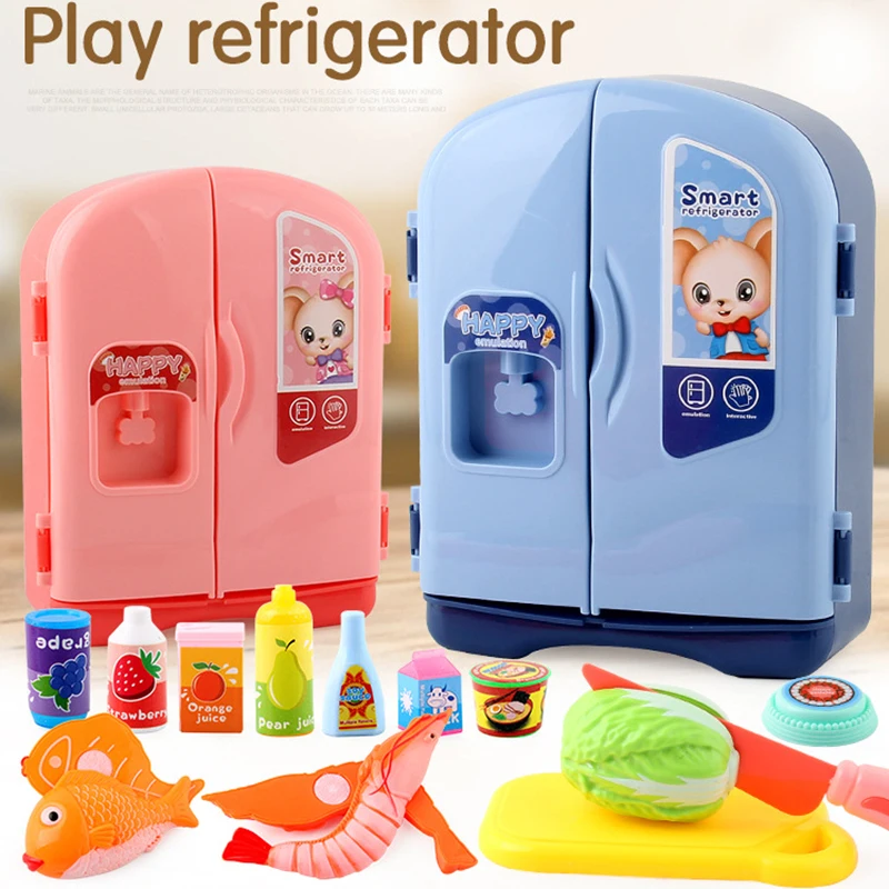 Cartoon Miniature Children's Play House Toys Fun Kitchen Food Kitchenware Simulation Refrigerator Cabinet Interactive Toys Gifts