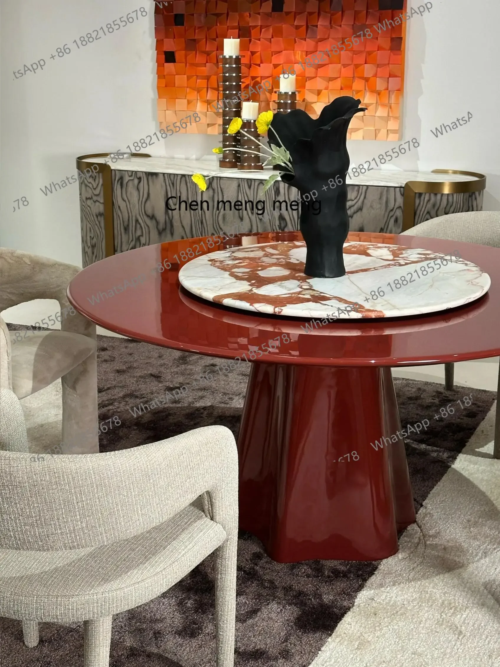 

Итальянский обеденный стол из натурального импортного мрамора, круглый красный роскошный камень, элитный стол H