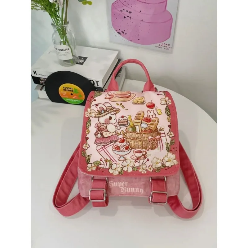 MBTI Pink Bunny Womens Backpack Cute Cartoon Fashion Small Designer Aesthetic Backpacks Casual Elegant Ladies Korean Popular Bag